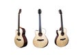 Set of six strings acoustic wooden guitars isolated on white background. guitar shape Royalty Free Stock Photo