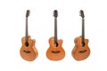 Set of six strings acoustic wooden guitars isolated on white background. guitar shape Royalty Free Stock Photo