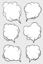 Set of six talking bubbles with white fill.