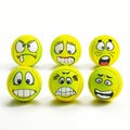 A set of six tennis balls with different expressions Royalty Free Stock Photo