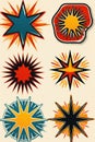 A set of six unique star burst designs, perfect for adding a touch of excitement to your projects Royalty Free Stock Photo