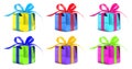 Set of six various color glossy gift wrapped presents