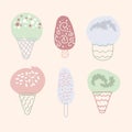 Set of six various tasty sweet delicious ice creams