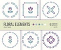 Set of six vector floral design elements and wreathes