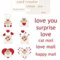 Cute cartoon cats and envelopes with hearts vector illustration Royalty Free Stock Photo