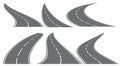 Set of six vector roads wit white marks isolated on transparent background. Vector EPS 10