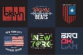 Set of six vector styled New York and Brooklyn t-shirt and apparel typographic designs, prints Royalty Free Stock Photo