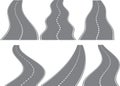 Set of six vector winding roads wit white marks isolated on whit