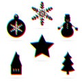 Set of six winter holiday flat icon with shadow.