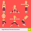 Set of six yoga characters