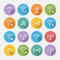 Set of sixteen different flat vector wi-fi and wireless icons