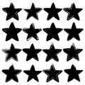 Set of sixteen grunge vector stars.