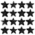 Set of sixteen grunge vector stars.