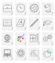 Set of sixteen images - icons for a school site with a picture of objects on a sheet of paper with a curved corner