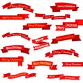 Set of sixteen red ribbons and banners with an inscription Merry Christmas Royalty Free Stock Photo