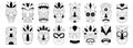 Set of sixteen tiki masks. Black and white linear style ceremonial tiki totem masks, African or Hawaiian idols. Set of