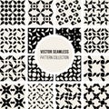 Set of Sixteen Vector Seamless Black And White Rounded Geometric Pattern Collection Royalty Free Stock Photo