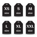 Set of size clothing label icons, black silhouette with white inscription. Vector Royalty Free Stock Photo