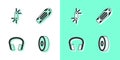 Set Skateboard ball bearing, Tool allen keys, Headphones and deck icon. Vector Royalty Free Stock Photo