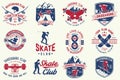 Set of Skateboard and longboard club badges. Vector illustration