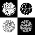 Set of 4 skateboard typography graphics. Concept for print production. T-shirt fashion Design. Template for poster, print, banner