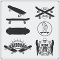 Set of skateboarding labels, emblems, badges and design elements.