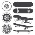 Set of skateboards and skateboarding wheels. Royalty Free Stock Photo