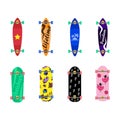 Set of skateboards on white background