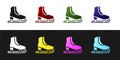 Set Skates icon isolated on black and white background. Ice skate shoes icon. Sport boots with blades. Vector Royalty Free Stock Photo