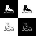 Set Skates icon isolated on black and white background. Ice skate shoes icon. Sport boots with blades. Vector Royalty Free Stock Photo