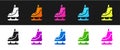 Set Skates icon isolated on black and white background. Ice skate shoes icon. Sport boots with blades. Vector Royalty Free Stock Photo