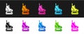 Set Skates icon isolated on black and white background. Ice skate shoes icon. Sport boots with blades. Vector Royalty Free Stock Photo