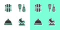 Set Skates, Ski and sticks, Winter hat and Snowshoes icon. Vector