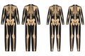 Set of Skeleton costume Human bones on bodysuit front back view men women for Halloween, festivals, printing on clothes