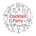 Set sketch cocktails and alcohol drinks Royalty Free Stock Photo