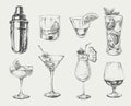 Set of sketch cocktails and alcohol drinks Royalty Free Stock Photo