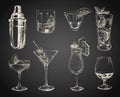 Set of sketch cocktails and alcohol drinks Royalty Free Stock Photo