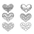 Set of Sketch design decoration patterned hearts.