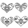 Set of Sketch design decoration patterned hearts.