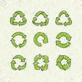 Set of sketch doodle vector recycle reuse symbol on craft paper background