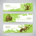 Set of sketch gardening banner templates. Hand drawn vintage illustrations