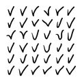 Set of sketch hand drawn thick check marks, V sign vector set isolated on white background. Different checklist marks Royalty Free Stock Photo