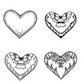 Set of hearts ornamental pattern.