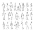 Set sketch a lot of different people. Many ordinary people on the street. Hand drawn black line vector stock