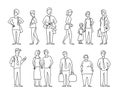 Set sketch a lot of different people. Many ordinary people on the street. Hand drawn black line vector stock