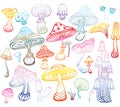 Set of Sketch of mushrooms Royalty Free Stock Photo
