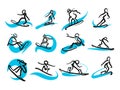 Set of sketched freestyle snowboarding people