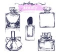 A set of sketches of beautiful perfume bottles.Vector