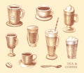 Set of sketches of cups of coffee and tea Royalty Free Stock Photo