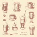 Set of sketches of cups of coffee and tea Royalty Free Stock Photo